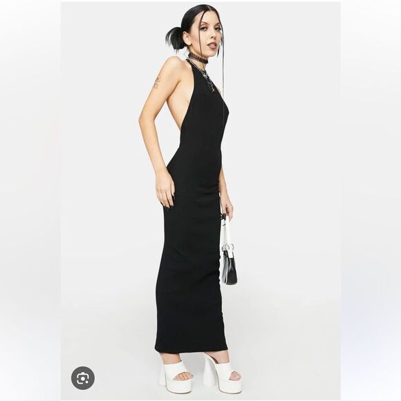 NEW Edikted Ribbed Open Back Maxi Dress Black Women’s Small - Picture 1 of 5
